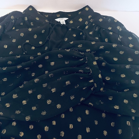 Crown & Ivy Women's Sheer Lined Blouse Long Sleeve Tasseled Black Gold Size XXL - Picture 11 of 16